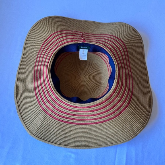 J. Crew Floppy Wide Brim Red Striped Straw Sun Beach Hat - Picture 5 of 7